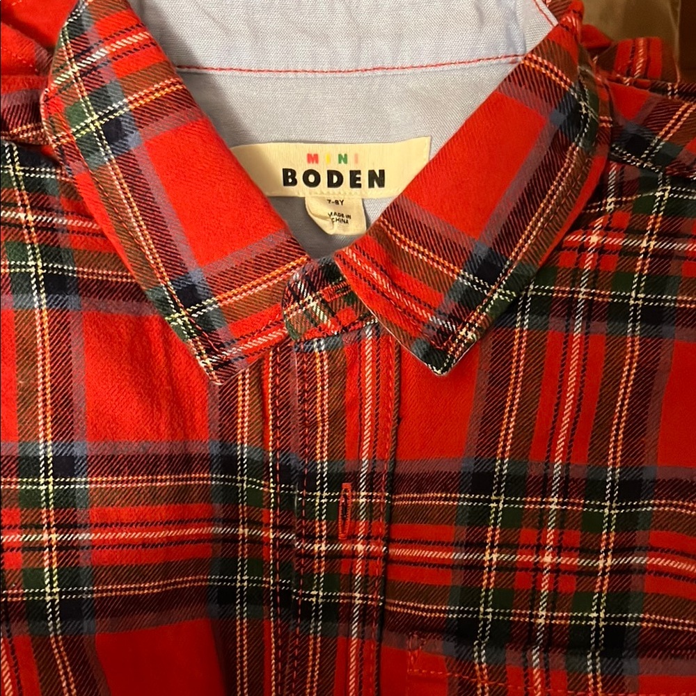 Mini Boden Kids Cozy Cotton Check Shirt red Check